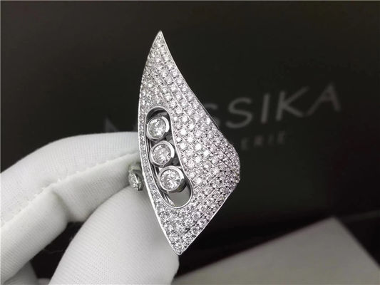 Kualitas Cincin Berlian Emas Putih 18K, Cincin Pertunangan Pernikahan Wanita Dengan Desain Tanduk pabrik