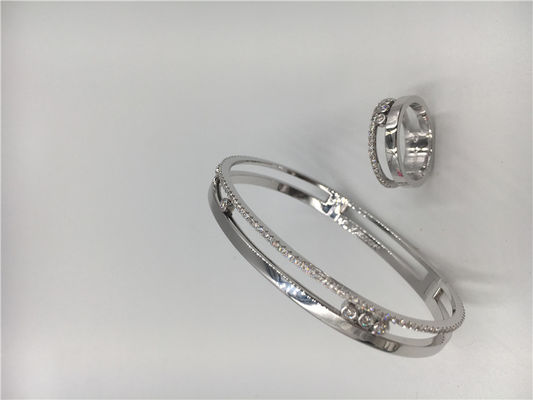 Kualitas Saddle Shape Moving Diamond Bracelet, Gelang Gelang Emas Putih Wanita 18kk pabrik