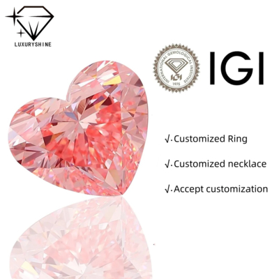 LuxuryShine Fancy Pink / Fancy Intense Pink / Fancy Vivid Pink Heart Cut Laboratorium Berlian VVS-VS1 Berlian Asli & Perhiasan Pernikahan & Perhiasan Khusus