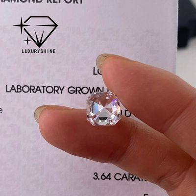 Kualitas LuxuryShine VVS-VS 0.1-10CT Berlian Bentuk Asscher Tumbuh Laboratorium D-F Warna Berlian Putih Dengan Sertifikat IGI 3EX Cut Stones pabrik