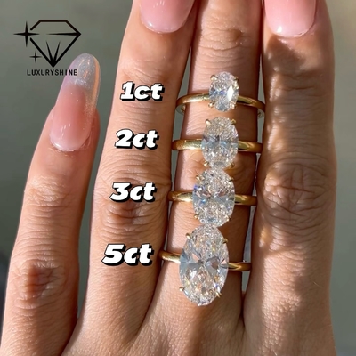 Cincin Solitaire Berlian Lab Grown Luxuryshine Oval Cut VVS2/VS1 1-5CT Emas Solid 18K Perhiasan Kustom Dengan Sertifikat IGI