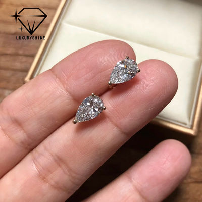 Kualitas 18K Gold Pear Cut Lab Diwasa Berlian Stud Earrings VVS-VS Clarity pabrik