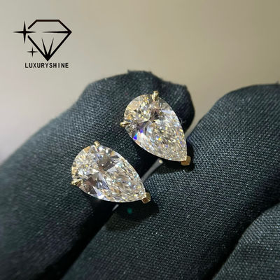 Kualitas 18K Gold Pear Cut Lab Diwasa Berlian Stud Earrings VVS-VS Clarity pabrik