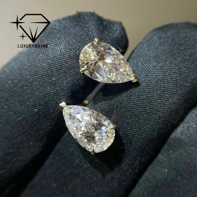 Kualitas 18K Gold Pear Cut Lab Diwasa Berlian Stud Earrings VVS-VS Clarity pabrik