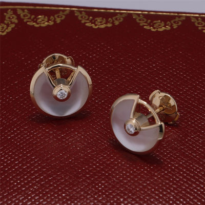 Kualitas Xs Model Yellow Gold Amulette De Earrings Stud Dengan White Mother Of Pearl pabrik