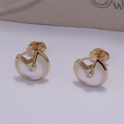 Kualitas Xs Model Yellow Gold Amulette De Earrings Stud Dengan White Mother Of Pearl pabrik