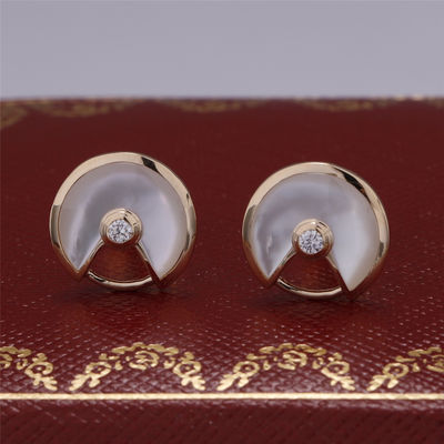 Kualitas Xs Model Yellow Gold Amulette De Earrings Stud Dengan White Mother Of Pearl pabrik