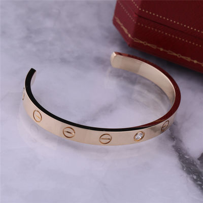 Kualitas Gelang Cinta Gelang Terbuka Emas Kuning 18K Dengan 1 Berlian pabrik