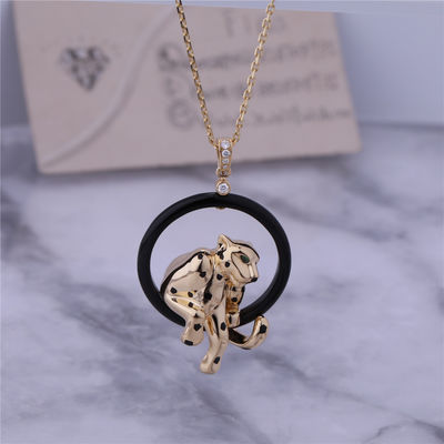 Kualitas PANTHÈRE DE NECKLACE KUNING EMAS KERAMIK LACQUER TSAVORITE GARNET BERLIAN pabrik