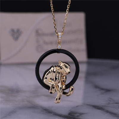Kualitas PANTHÈRE DE NECKLACE KUNING EMAS KERAMIK LACQUER TSAVORITE GARNET BERLIAN pabrik