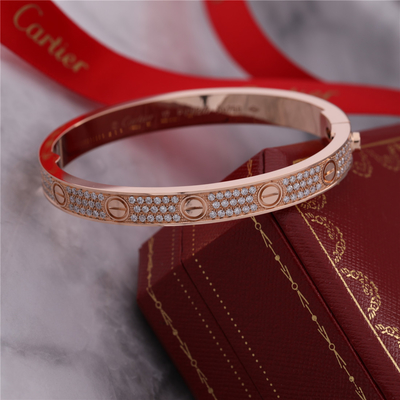 Berlian Penuh Gelang Cinta Perhiasan Klasik Gelang Cinta Penuh Berlian diaspal dalam Emas Merah Muda 18K