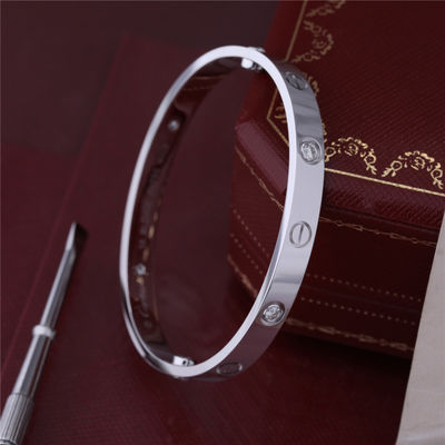 Kualitas Klasik Cinta Bangle 4 Berlian Cinta Gelang dengan dalam 18 Karat EMAS PUTIH Perhiasan Pengerjaan Halus pabrik