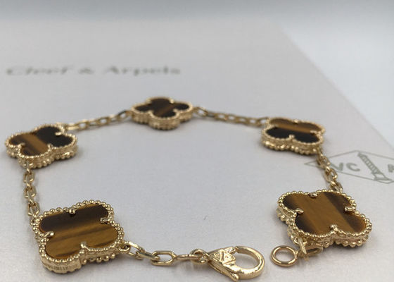 Kualitas Gaya Vintage 5 Motif Gelang Emas 18K Dengan Batu Mata Harimau / Bentuk Bunga pabrik